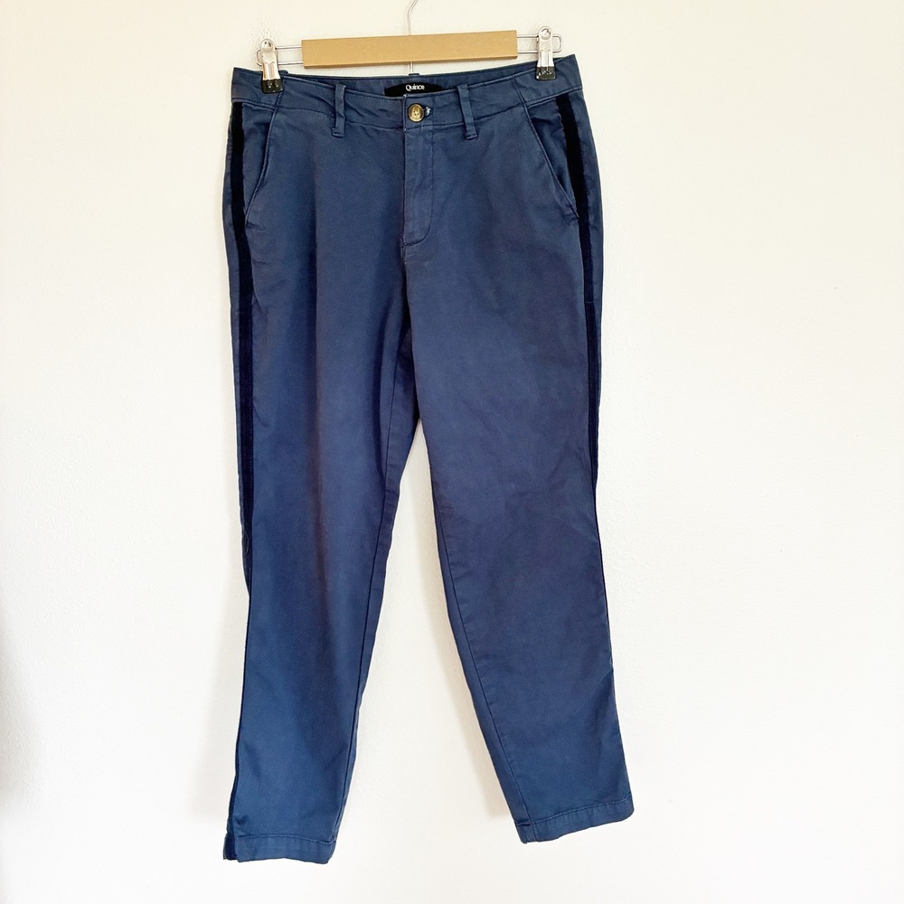 Quince Chino Pants Womens 28 Blue Organic Cotton Side Stripe Trousers